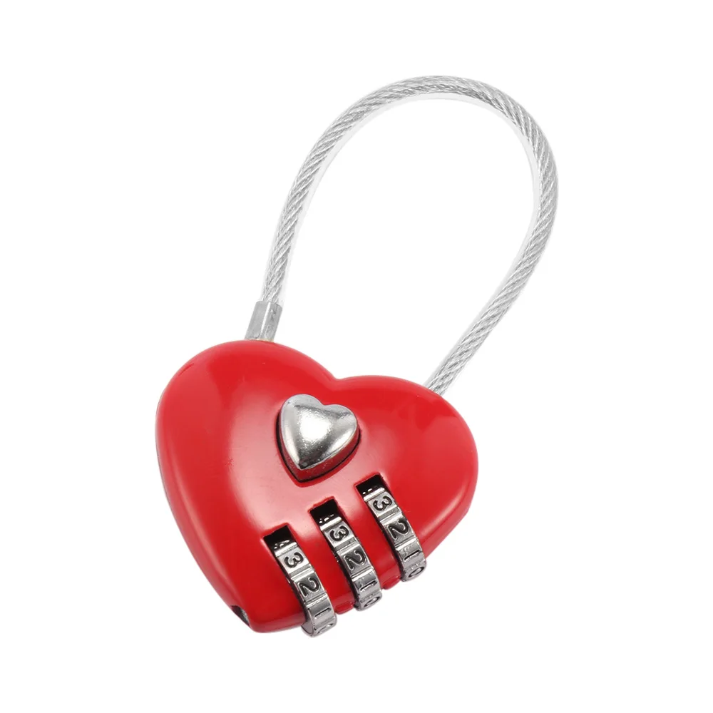 

Heart Password Lock Wire Rope Resettable Combination Three Bit Digital Lock Padlock Travel Bags