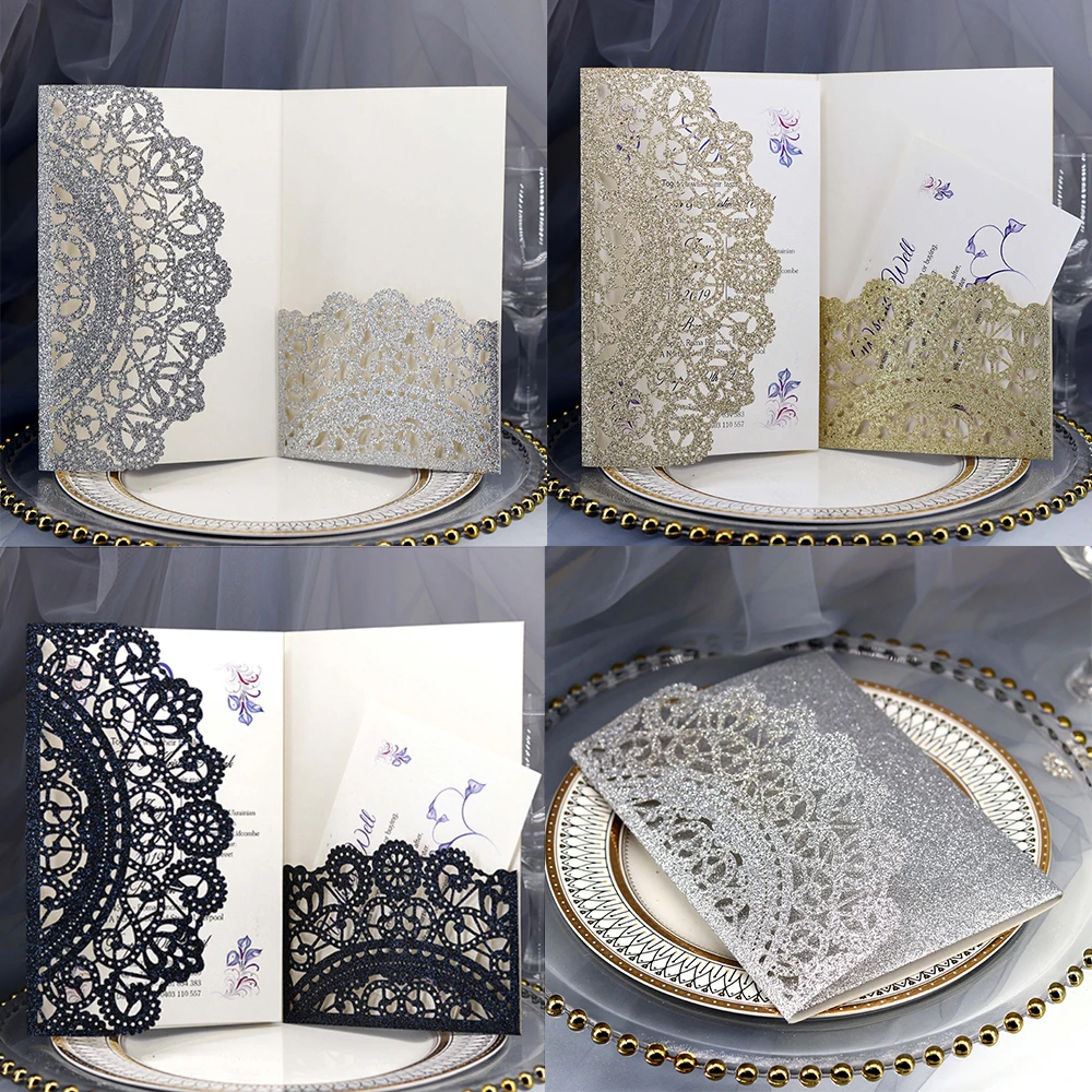  10pcs Laser Cut Wedding Invitations Cards Set Greeting Business Invitations Cards Party Decor 3 Col - 32998323493