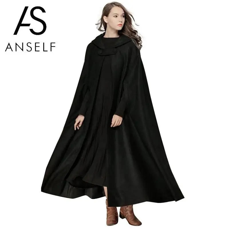 

Casual Women Winter Vintage Hooded Cloak Sleeveless Button Closure Solid Hooded Long Cape Costume Halloween Cosplay Outerwear