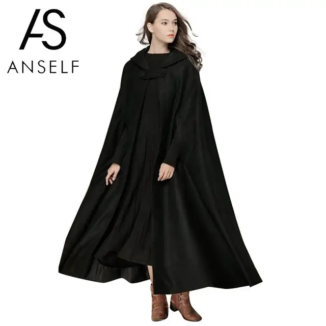 Best Product Casual Women Winter Vintage Hooded Cloak Sleeveless Button Closure Solid Hooded Long Cape Costume Halloween Cosplay Outerwear