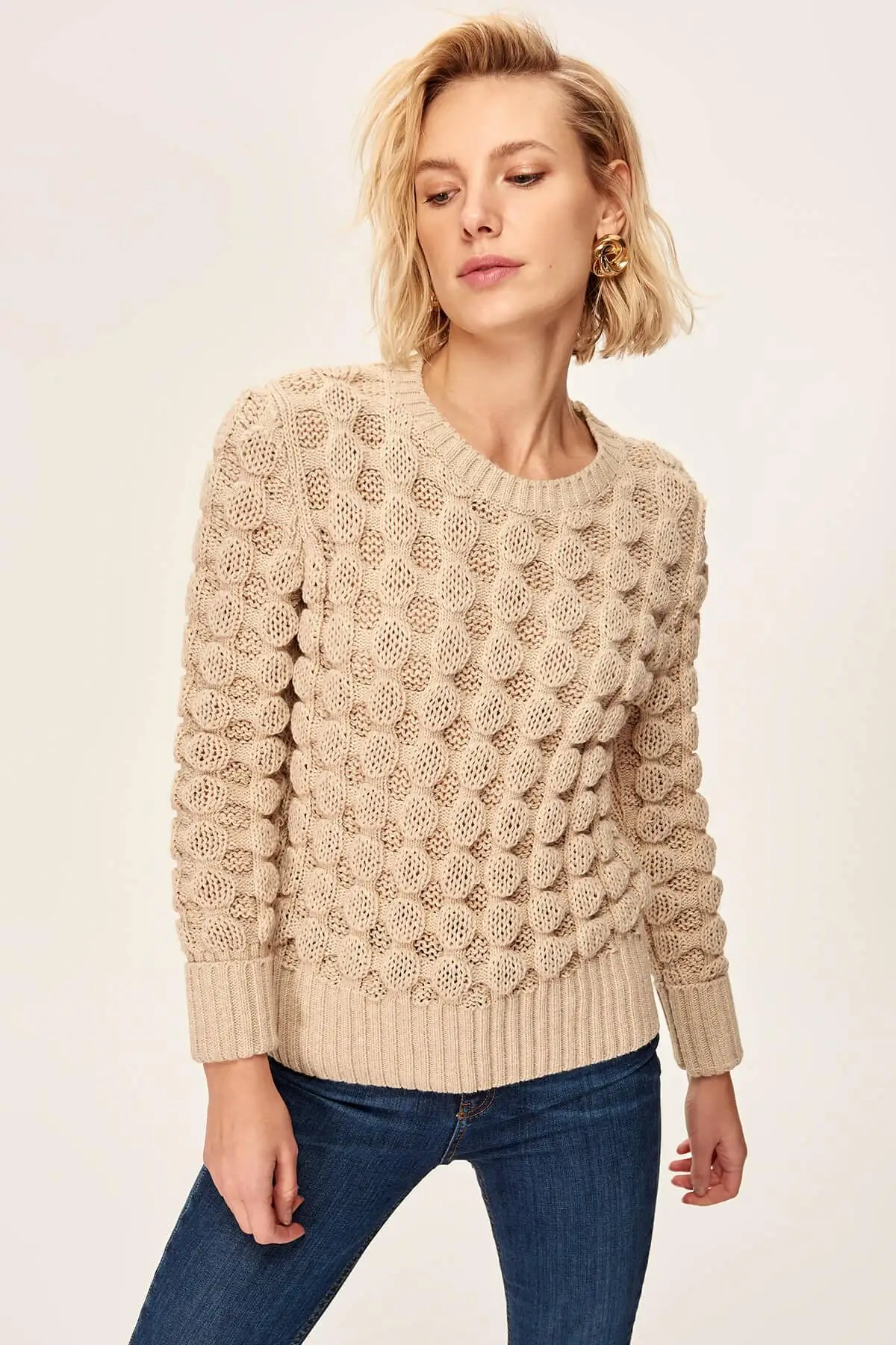 TRENDYOLMİLLA Beige Mesh Detaylı Sweater TOFAW19LR0280 |