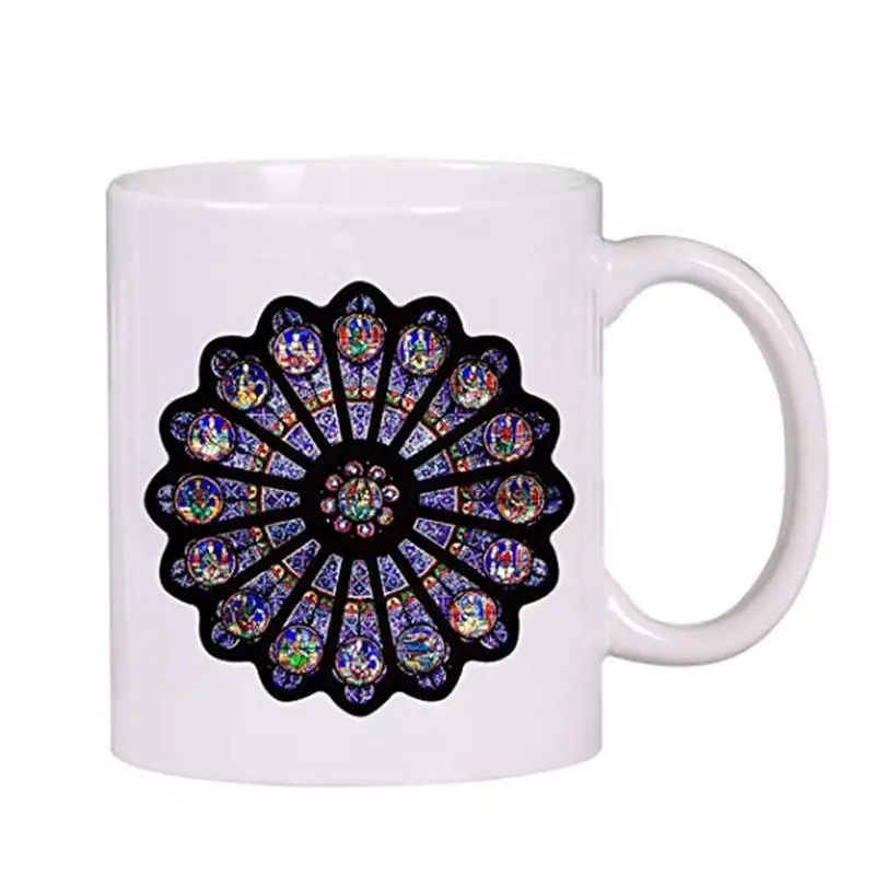 

1 Pc 300ml Mug With Notre Dame De Paris North Rose Window Retro Pattern Ceramic Cup Safe And Comfortable Home Drinking Cups