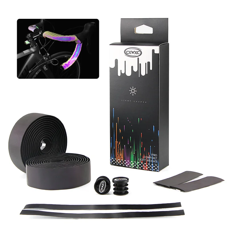 

2 Rolls Bike Handlebar Tape Light Reflective Non-Slip Bike Bar Tape Wrap Pu Leather Cycling Handlebar Tapes Bicycle Accessories