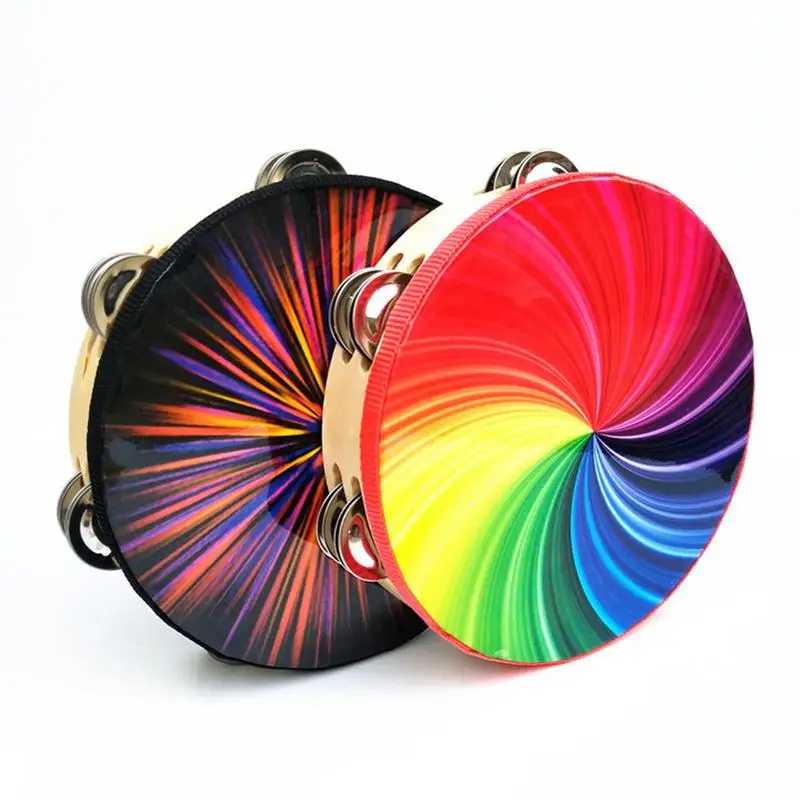 

Orff percussion instrument 8 inch double row colorful tambourine rainbow tambourine hand drums stage props