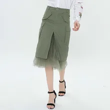 Новая высокая талия карман бедра Марля Сплит юбка Женская волна