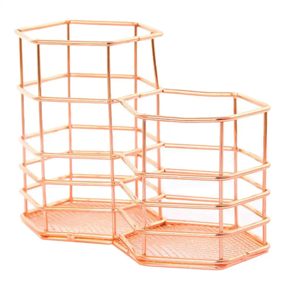 

Nordic Wrought Iron Storage Basket Fashion Creative Double hexagonal Pen Holder Storage Box Student Office Supplies Storage