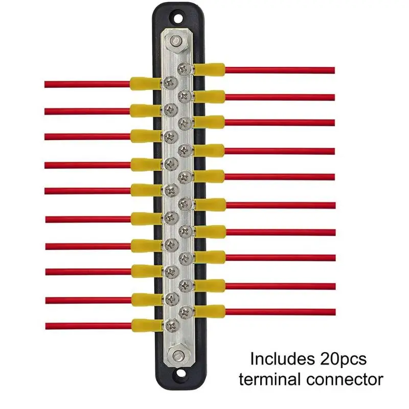 Черный+ серебристый 150Amp 20-Way шина 20 винтов+ 2 шпильки блок распределения питания с клеммами Луженая латунь шпилька материал 300 В AC