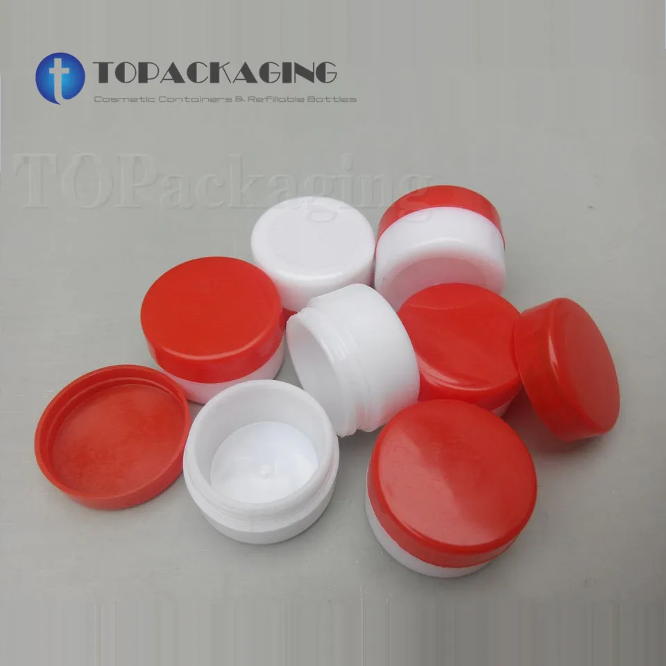 100PCS/LOT-5G Cream Jar,White Plastic Box With Red Screw Cap,Small Sample Cosmetic Container,Empty Mask Canister,Nail Art Cans