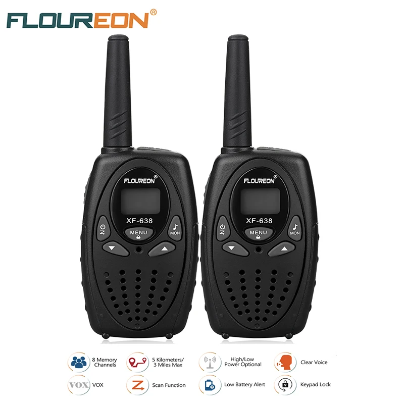 

FLOUREON 8 Channel Children Walkie Talkies UHF400-470MHz 2-Way Radio 3KM Interphone PMR Handheld Kid Play Intercom Walkie Talkie