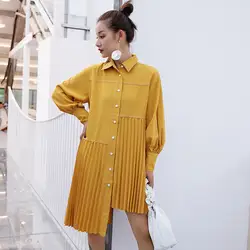 LANMREM 2019 Асимметричная личность с длинным рукавом женская рубашка модная однобортная горячая Распродажа длинная секция блузка одежда BD222