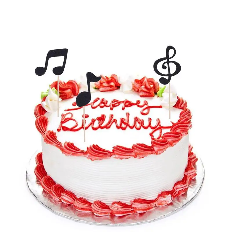 

24 Pcs Cake Toppers Attractive Chic Black Note Shape Cupcake Decoration Cake Picks Toppers for Dessert Decoration Birthday Party