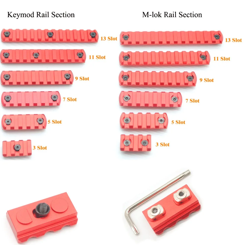 Aplus 3/5/7/9/11/13 Слоты рельсов сегмент для Keymod/M-lok ствольная накладка Пикатинни/установкой Вивера Adapter_Red анодированный