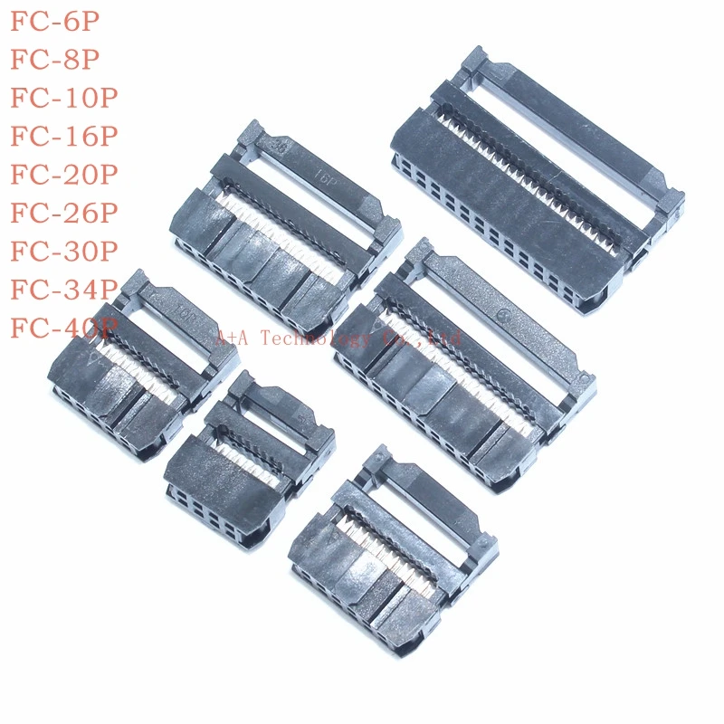 

10set FC-6P FC-8P FC-10P FC-12P FC-14P FC-16P FC-20P IDC Socket 2x5 Pin Dual Row Pitch 2.54mm IDC Connector 10-pin cable socket