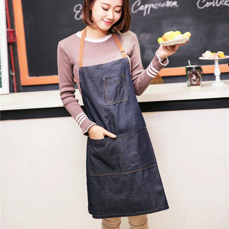 Aprons Cowboy Simple Antifouling Uniform Unisex Denim for Women Men's Kitchen Chef Cooking |