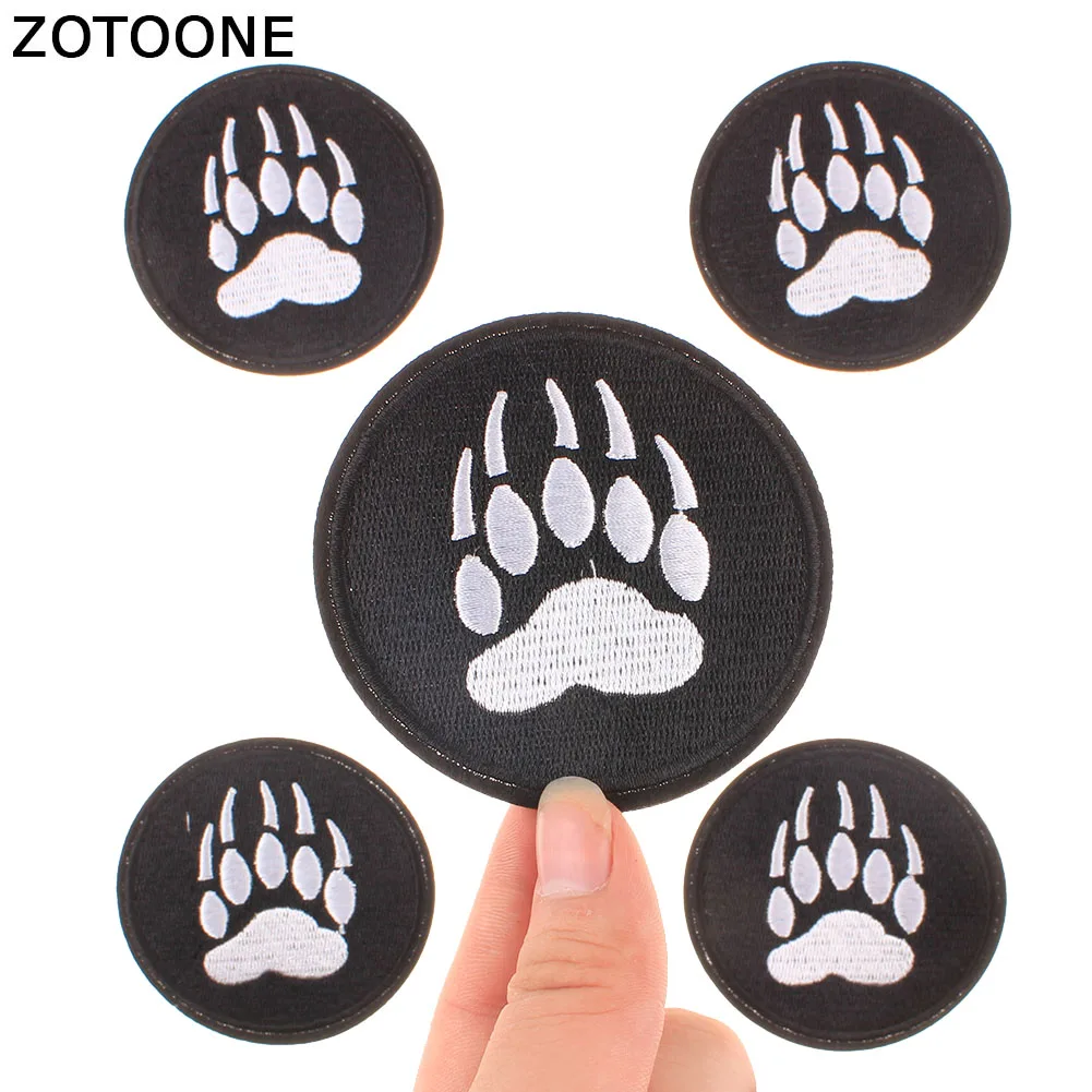 

ZOTOONE Bear Footprints Patches Iron On Clothes For Kids Appliques DIY Stripes Embroidered Stickers On Backpack Badge Decoration
