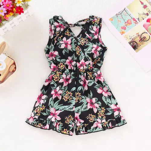 

2019 New Fashion Newborn Baby Girl Floral Clothes Jumpsuit Strap Romper Bodysuit Outfit Set