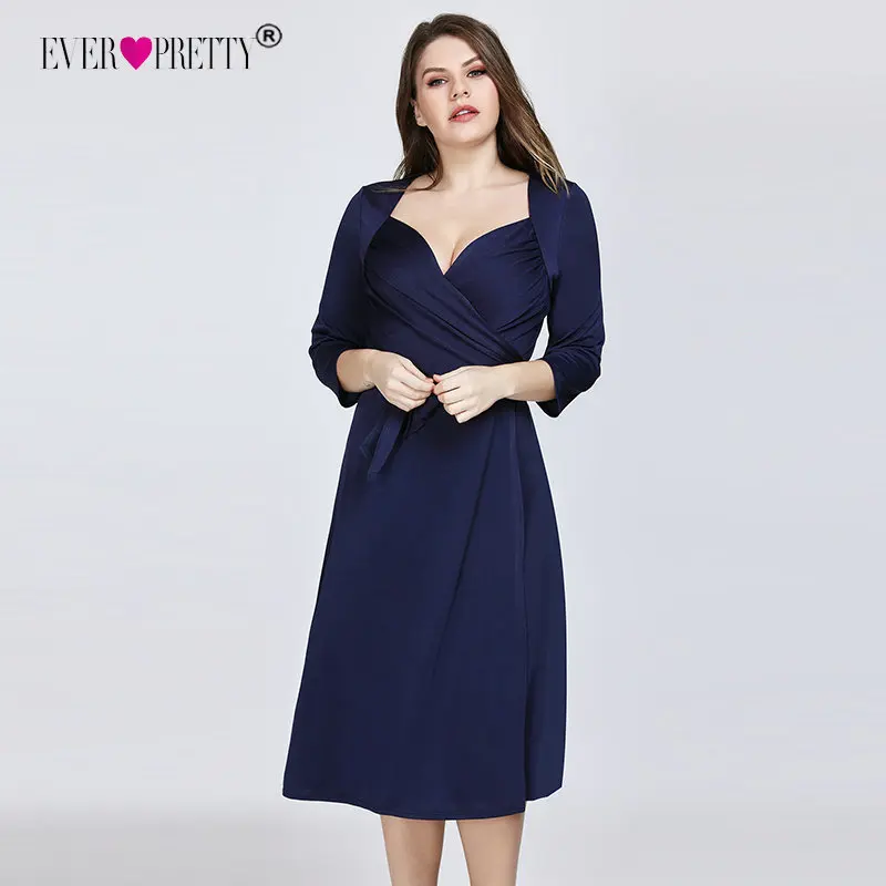 

Short Evening Dress 2019 Ever Pretty Elegant A Line V Neck Three Quarter Sleeves Plus Size Formal Party Gown Sash Robe De Soiree