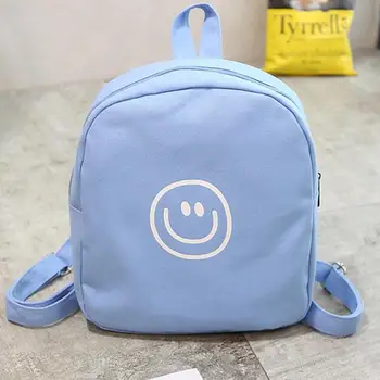 

2019 Mini Backpack Cartoon Canvas Cute Smile Face School Backpack Travel Rucksack For Girls Mochilas Infantil Candy Color
