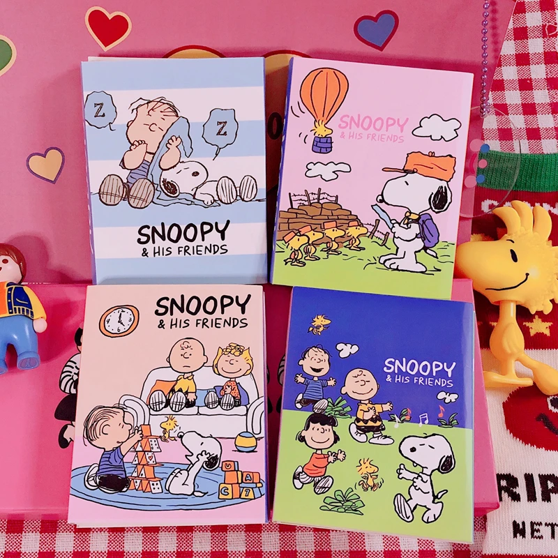 

20*4 Pages Lovely Snoopys Cartoon Four-fold Office Sticky Note Paper Cute Student Kawaii Stationery Notebook Message Memo Pad