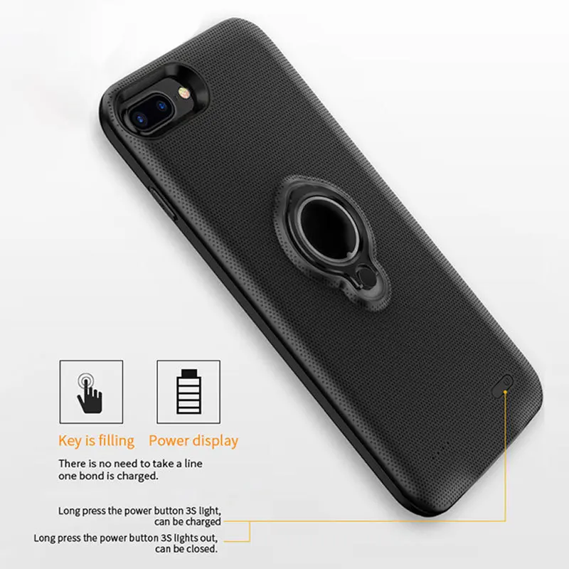 

7200mah Battery Charger Cases For Iphone 6 6s 7 8 plus Magnetic Ring Stand Holder Phone Case External Pack Backup Case