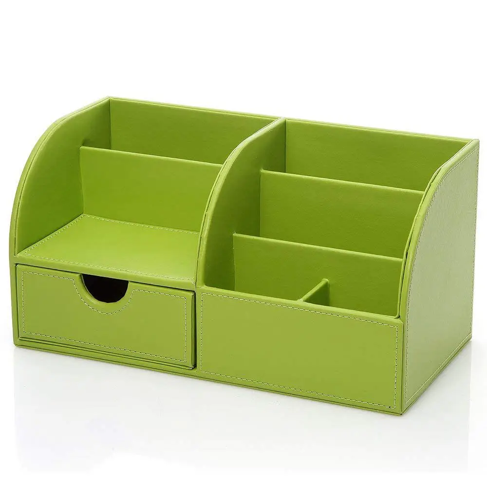

7 Storage Compartments PU Leather Office Desk Organizer,Desktop Stationery Storage Box Collection, Business Card/Pen/Pencil/Mo