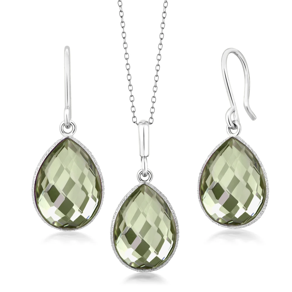 925 серебро 19 50 Ct прасиолит 16x12 кулон грушевидной формы серьги Набор 18 &quotцепь |