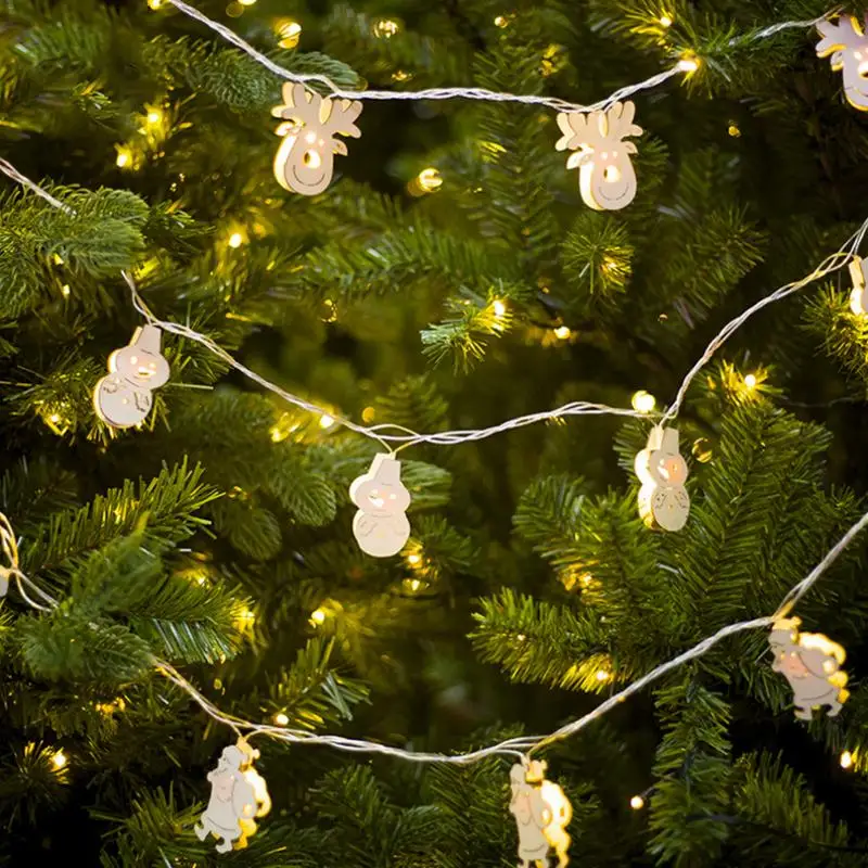 

2.6M 10LEDS Glowing Wooden Christmas Santa Claus Snowman Reindeer String Light Christmas Tree Hanging Ornaments with Light