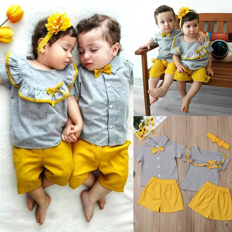 

Pudcoco Baby Set 0-3Y Kids Baby Big/Little Sister Brother Tops T-shirt Shorts Outfits Clothes Summer