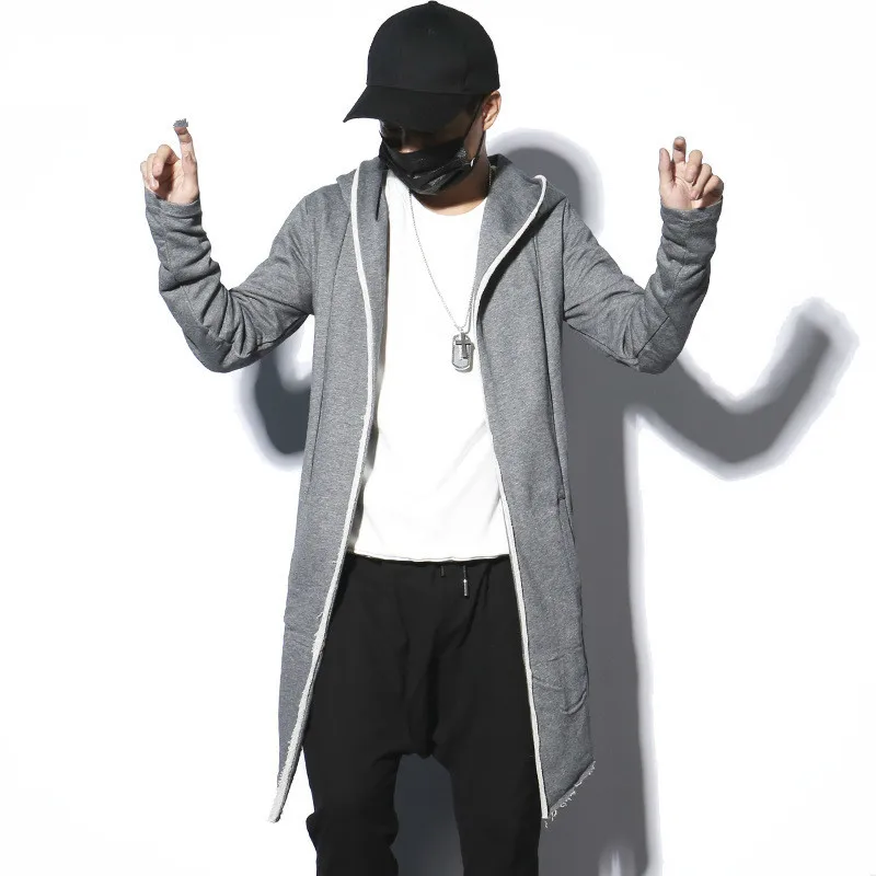 2332 черный серый уличная вязаная ветровка верхняя одежда кимоно пальто для мужчин нерегулярные китайский стиль накидка хип хоп куртка