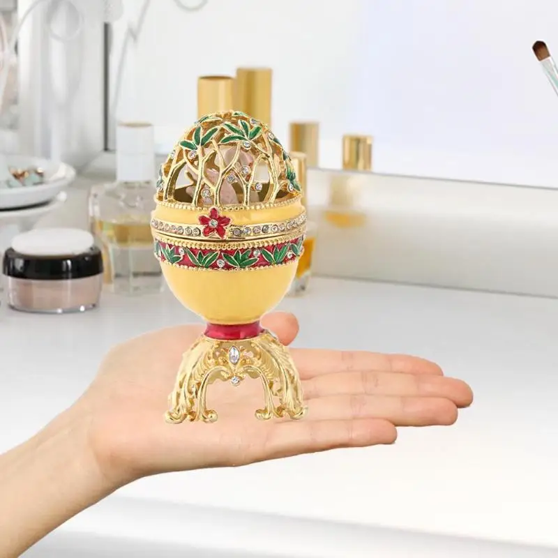 Русский Faberge яйцо Кристалл Bejeweled ювелирные изделия кольцо брелок драгоценный ящик для хранения пасхальные яйца Коллекционные сувениры Свадебный дисплей