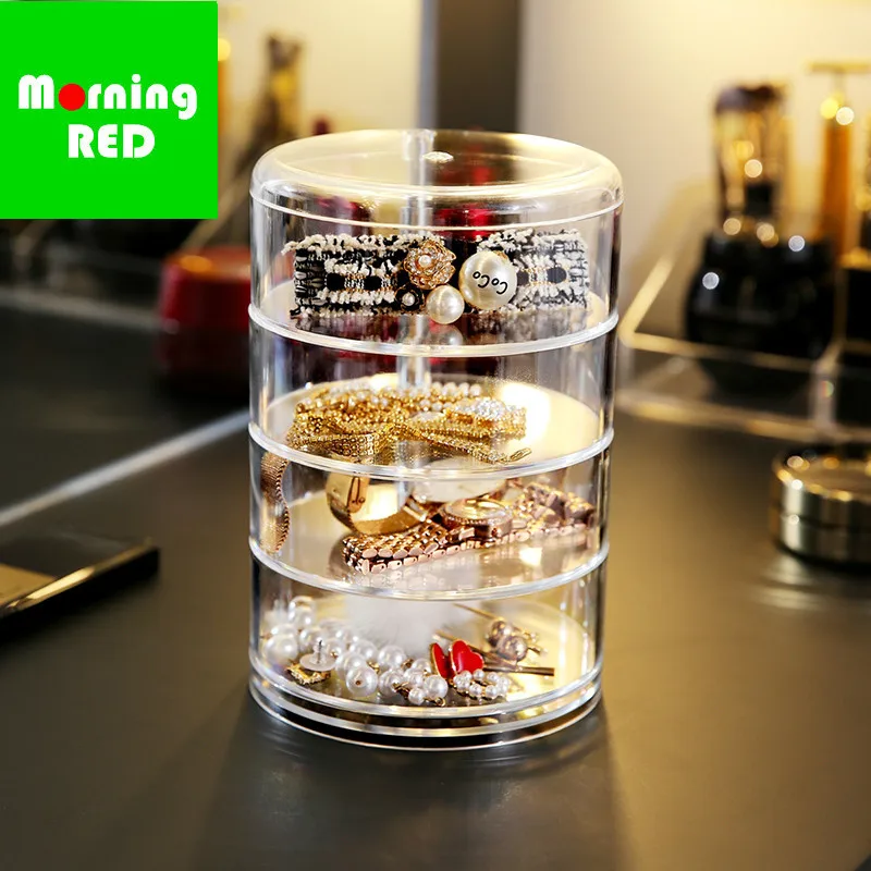 

Explosion Plastic Transparent Rotating Cosmetic Storage Box Dust Jewelry Earrings Lipstick Desktop Skin Care Cotton Swab Box