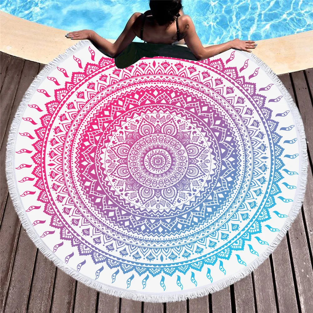 Круглое пляжное полотенце Mandala с кисточками банное из микрофибры летнее женское