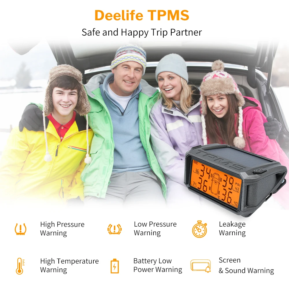 Deelife TPMS датчик давления в шинах Система мониторинга Солнечный автомобильный
