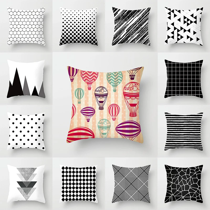 

Decorative Pillow Case 1PC Dotted Cover Black And White Geometric Striped Grid Triangular Home Textile Polyester