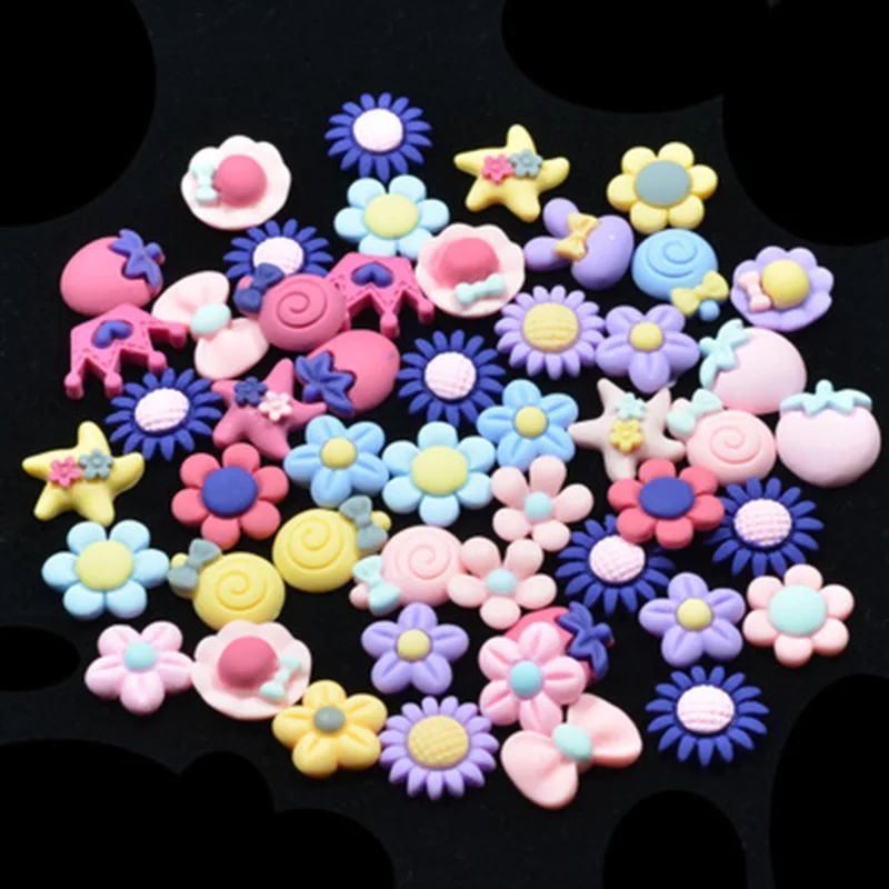 

50pcs/Kit Mini 3D Flower Bowknot Resin Button Scrapbook DIY Craft Decor Accessories Random Color