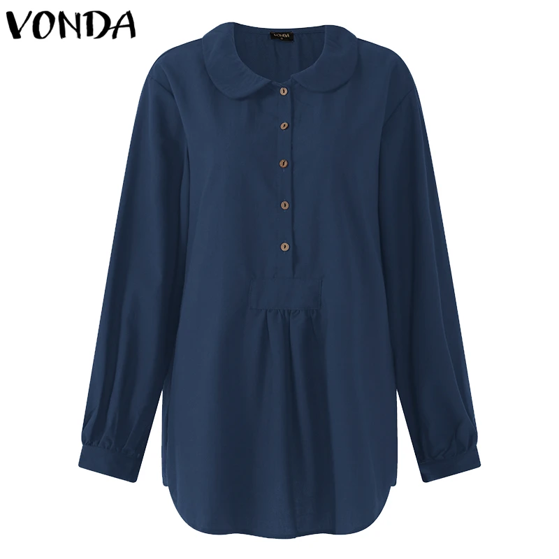 

VONDA Women Blouses Shirts 2019 Autumn Pregnant Casual Loose Lapel Long Sleeves Buttons Solid Maternity Blusas Tops Plus Size