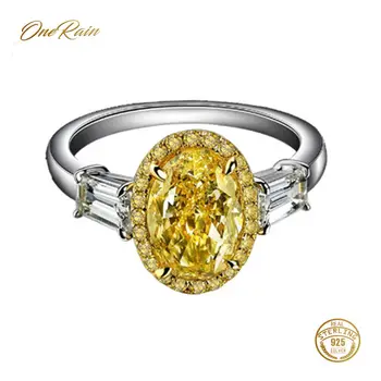 

OneRain 100% 925 Sterling Silver Oval Citrine Gemstone Birthstone Wedding Engagement Cocktail For Women Ring Jewelry Wholesale