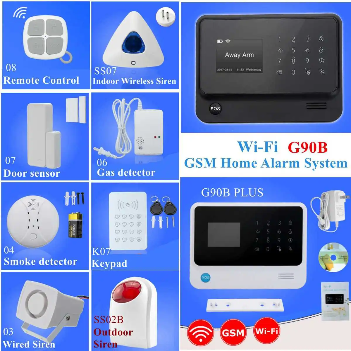 

G90B 433MHz WiFi GSM Wireless Home Burglar Alarm Panel Security System Support APP Control RFID