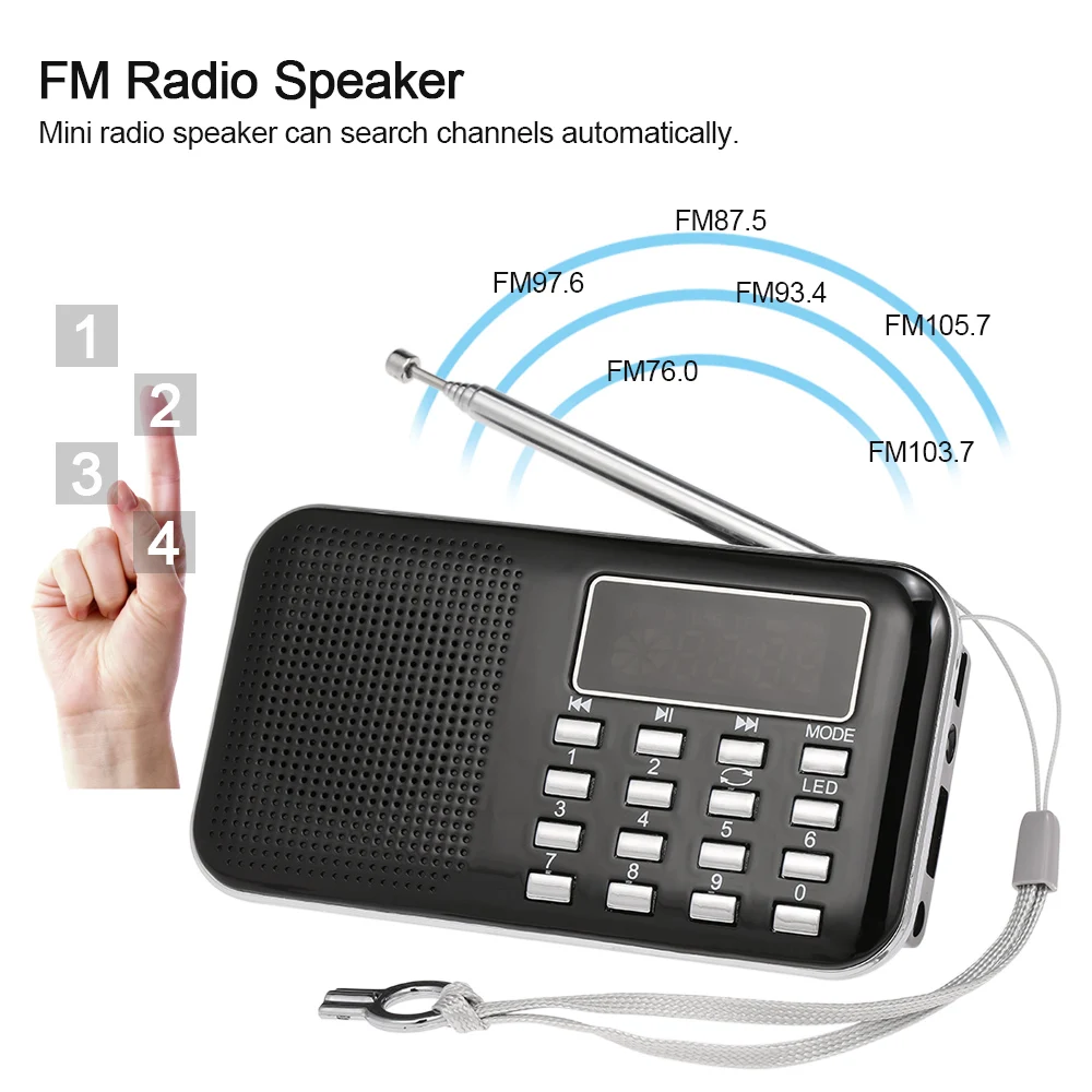 Мини FM радио 3 Вт цифровой Стереодинамик mp3 плеер с 2 дюймовым дисплеем поддержкой