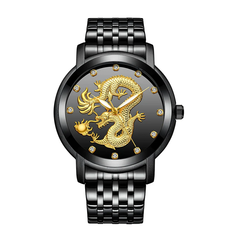 

MEGALITH Gold Men Watch Quartz Watches Dragon Sculpture Luxury Top Brand Waterproof Stainless Steel Wristwatches Gents Clock