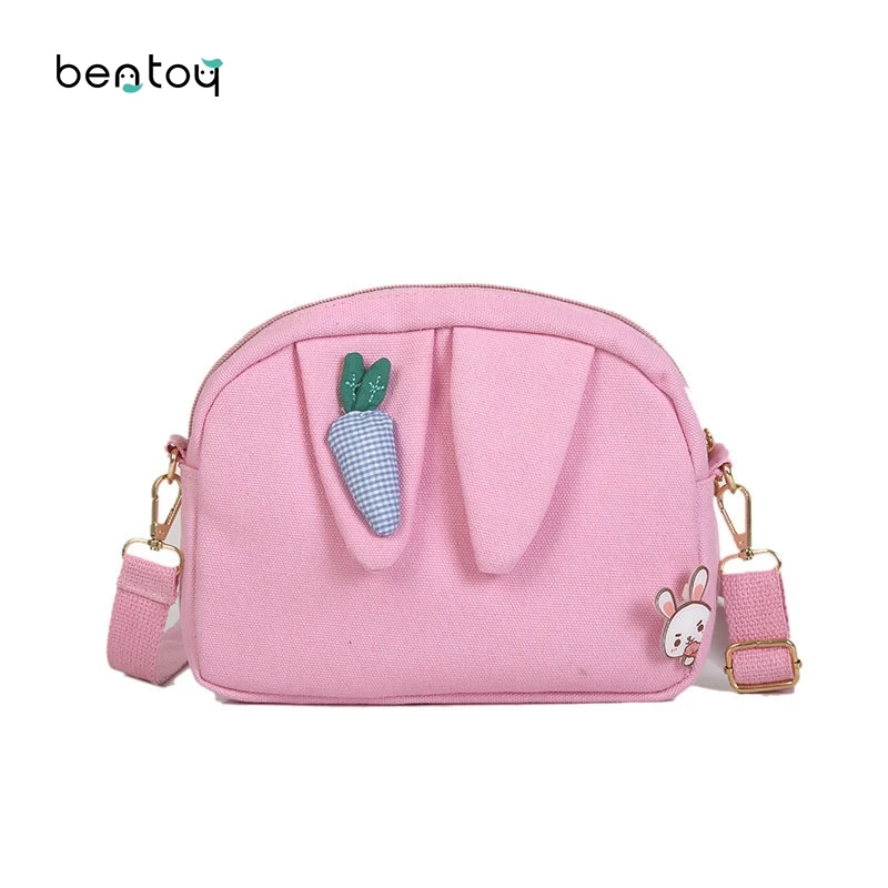 

Kawaii Rabbit Ears Small Handbag Winter Cartoon Girl Canvas Women Purse Funny Female Student Mini Shoulder Bag Messenger Bag