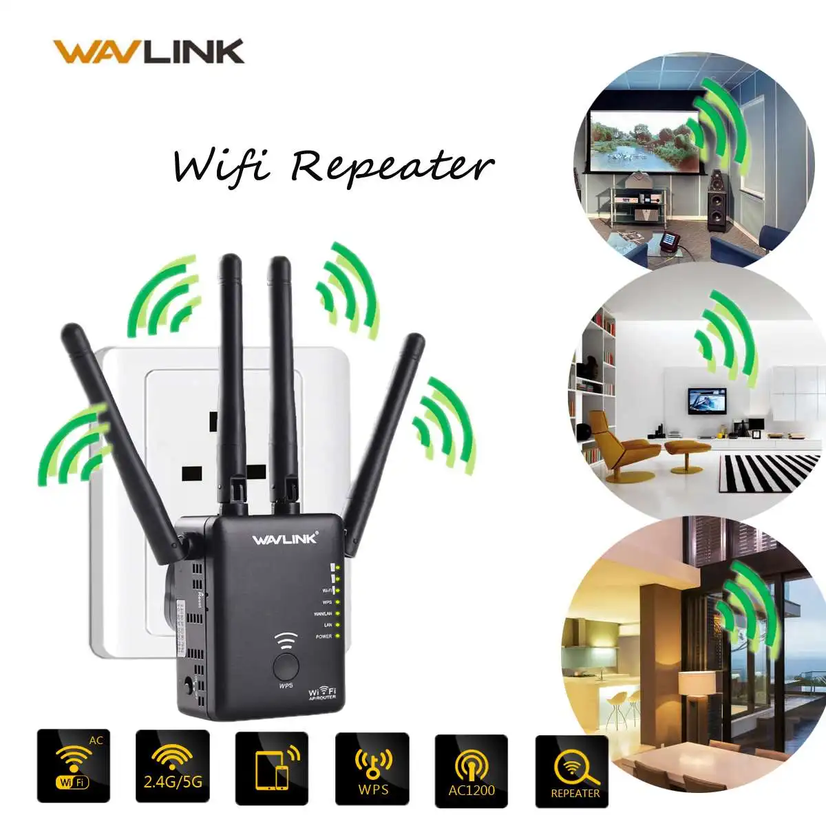 1200Mbps 2.4G&5G Wireless WiFi Repeater for AP/Router 802.11 2X LAN