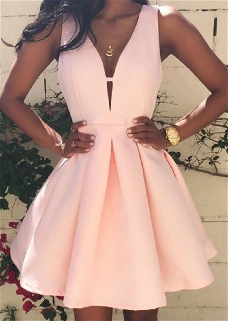 

Sexy Women Casual Solid V Neck Mini Dress Evening Party Short Sexy Short Dresses Women A Line Dress