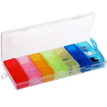 1 caja para píldoras de 7 colores, caja organizadora para medicinas, caja organizadora para almacenamiento semanal, estuche para medicinas, caja de joyería para píldoras, ranura para 7 días y 21