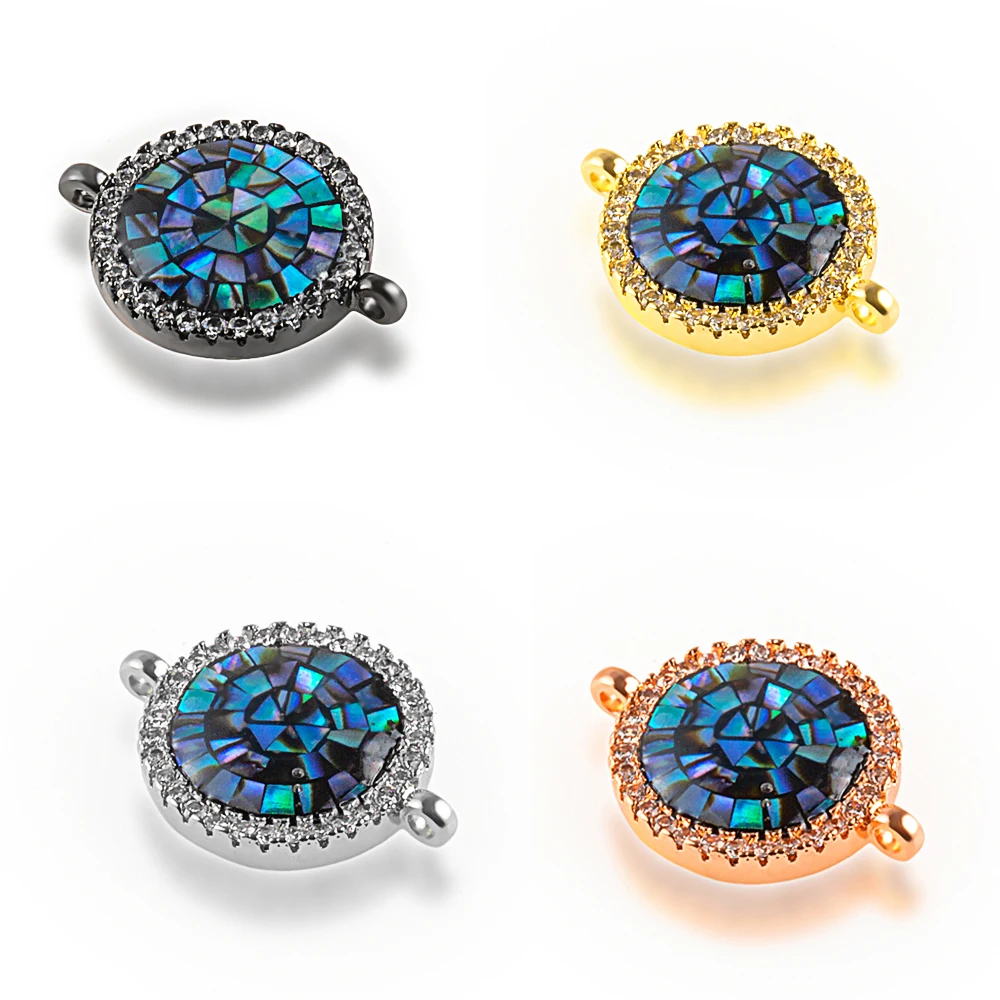 

18*14mm Round Exquisite DIY Bracelet Jewelry Accessories Making Necklace Pendant Connector Abalone Shell Copper Zirconia Hole