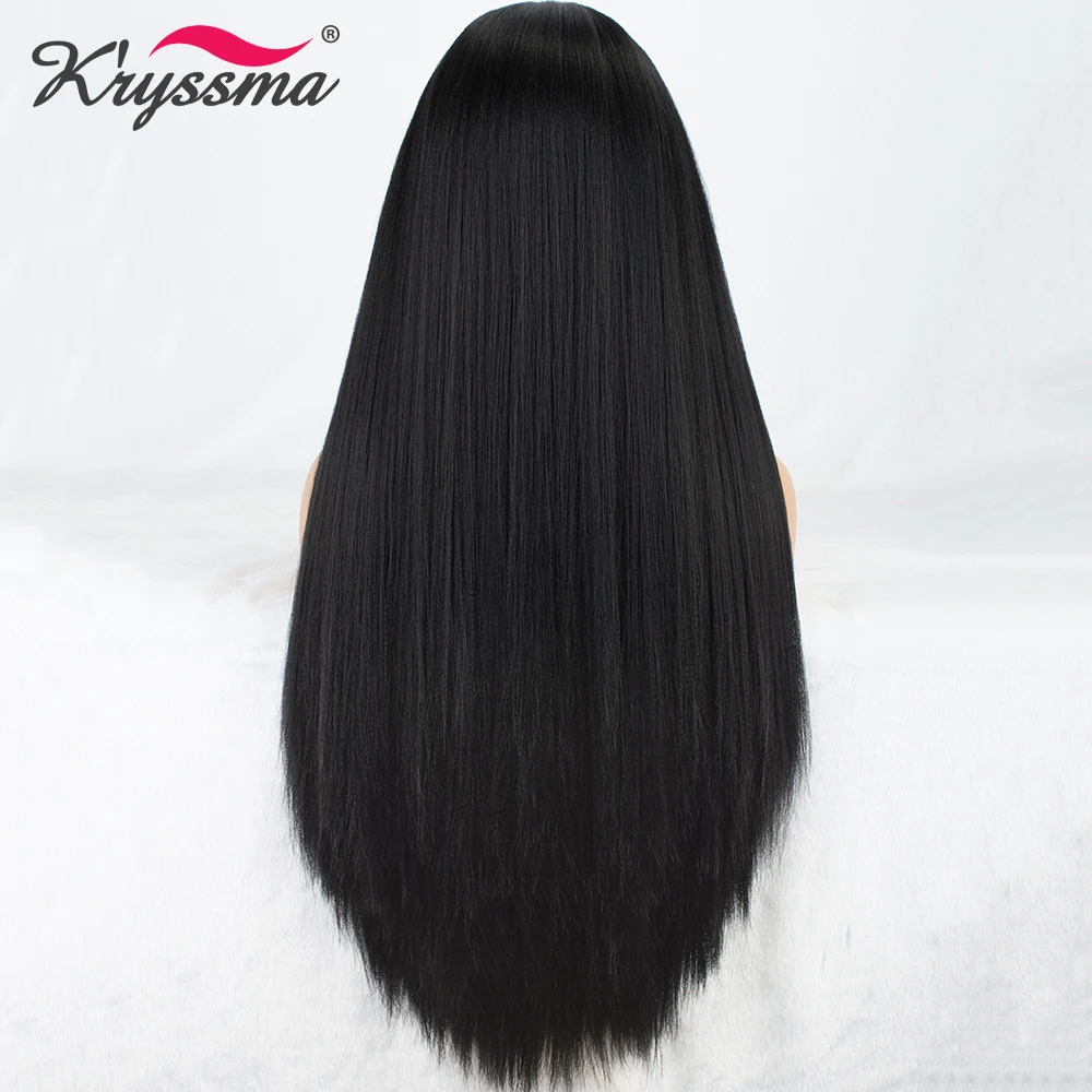 Длинный черный парик прямой синтетический парик на кружеве 24 дюйма парики для женщин средняя часть бесклеевое высокотемпературное волокно