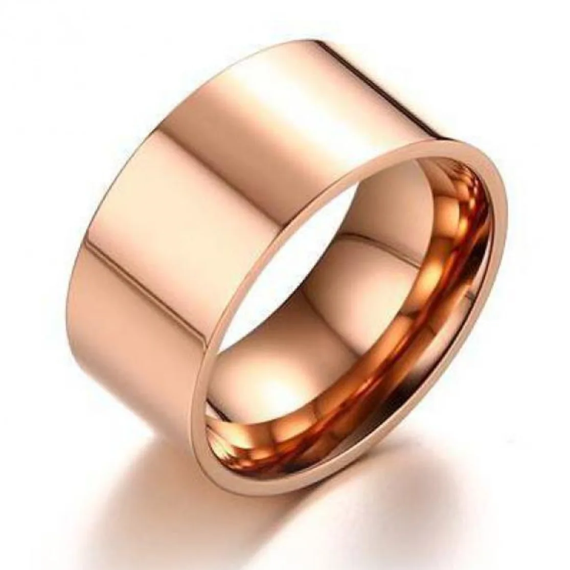

Men Rings For Women 10mm Wide Stainless Steel Male Ring Simple Style Rose Gold Big Band Polished Flat Top Comfort Fit Unisex