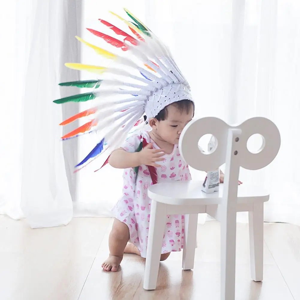 

Child Feather Flower Headdress Party Hat Indian Style Headband Garland Hair Accessories Baby Shower Decoration