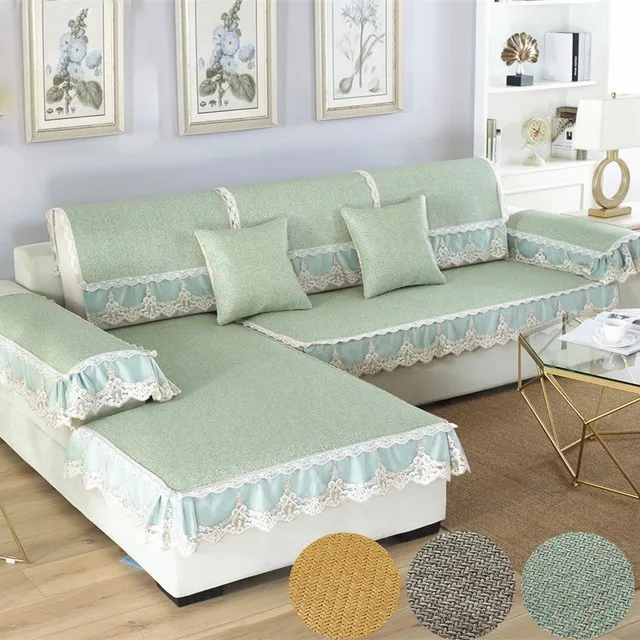 

European-style Summer Pure-color Ice Rattan Chair Mat Cushion Sofa Cover