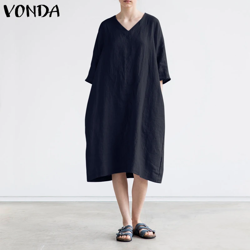 Aliexpress.com : Buy VONDA Women Vintage Cotton Dress 2019 Spring ...